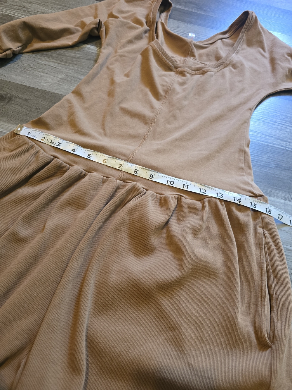 Free People FP Movement Hot Shot Wide Leg Long Sleeve Jumpsuit Tan Medium - Picture 6 of 12
